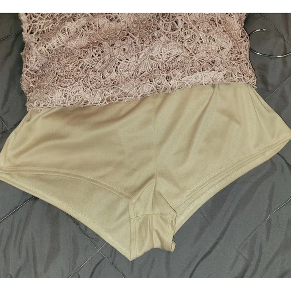 Fashion Nova Pink Crochet Lace Strapless Maxi Dress w/Built-in Shorts - Picture 7 of 9